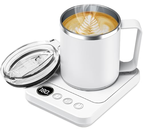 16oz Heated Coffee Mug and Electric Warmer Set with Smart Temperature Heating and Auto Shut-Off, Desk Cup Warmer for Home or Office, Black