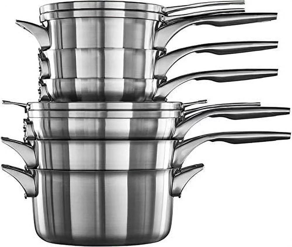 Calphalon Premier 10-Piece Cookware Set with Space-Saving Stainless Steel Pots and Pans