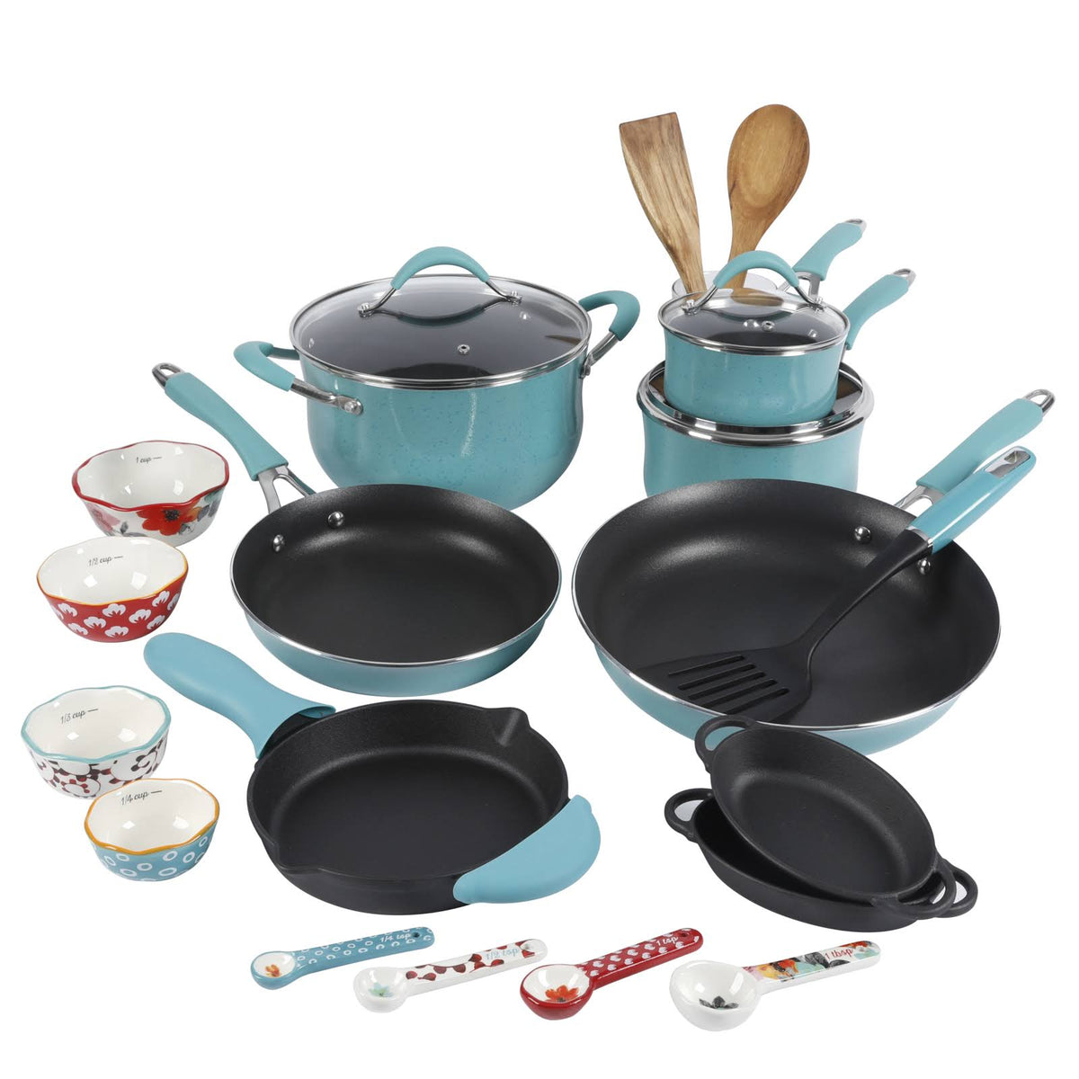 The Pioneer Woman Frontier Speckle 24-Piece Cookware Combo Set in Turquoise