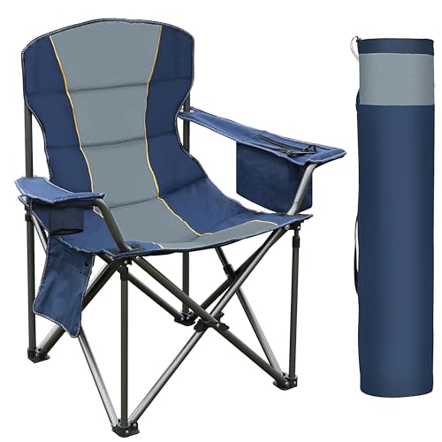 Oversized Heavy-Duty Folding Camp Chair with 450 LBS Support, Cup Holder and Cooler Bag, Portable Outdoor Seating, Green