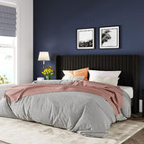 Allewie Queen Velvet Platform Bed with Vertical Channel-Tufted Wingback Headboard, Strong Wooden Slats, No Box Spring Required, Easy Assembly, Black