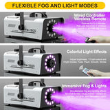 1500W Outdoor Fog Machine with 20000CFM Output, 2L Tank, LED Lighting, 13 Colors, 4 Light Modes and Dual Wireless Remotes
