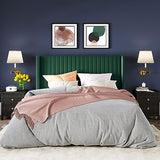 Allewie Queen Velvet Platform Bed with Vertical Channel-Tufted Wingback Headboard, Strong Wooden Slats, No Box Spring Required, Easy Assembly, Black