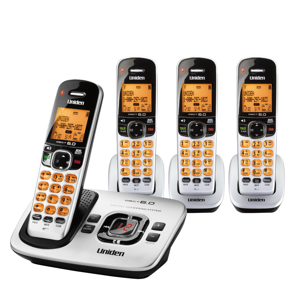 Expandable Uniden DECT 6.0 Cordless Phone with 4 Handsets and Digital Answering
