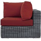 Modern Urban Outdoor Patio Corner Sofa Chair with Sunbrella Rattan Wicker Construction for Balcony or Garden, Red
