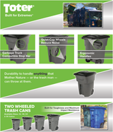 Toter 96 Gallon Rolling Trash Can with Smooth Wheels and Secure Lid
