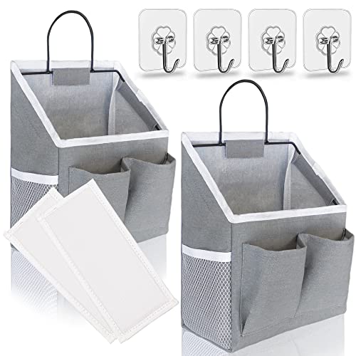 3-Piece Wall-Mounted Hanging Organizer Set with Linen Fabric Baskets, Pockets and Waterproof Storage for Kitchen, Bedroom, Office or RV Camper, White