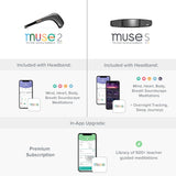 MUSE 2 Brain-Sensing Headband with Multi-Sensor Meditation Tracking and Responsive Sound Feedback for Brainwave, Heart, Body and Breath Activity, Black/Grey