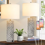 Brightever Farmhouse Table Lamps Set of 2 with Touch Controls, 3-Way Dimming, Dual USB Charging Ports and 2 Included A19 LED Bulbs for Nightstands and End Tables