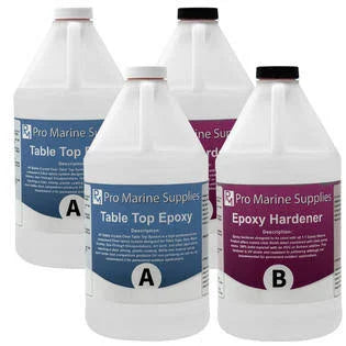 Crystal-Clear Epoxy Resin Coating for Wood Tabletops, Pro Marine Supplies 4 Gallon Kit