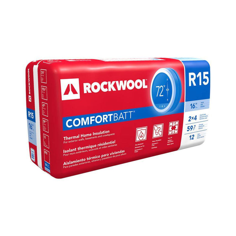 ROCKWOOL R-15 Comfortbatt Fire-Resistant Stone Wool Insulation Batt, 3-12 in. x 15 in. x 47 in., 59.7 sq. ft., RXCB351525
