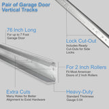 Galvanized Steel Garage Door Vertical Track Replacement Set with Left and Right Rails for 7-Foot Doors and 2-Inch Rollers