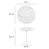 Modway Lippa 20-Inch Round Side Table with Artificial Marble Top, White