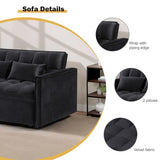 Convertible 3-in-1 Sleeper Sofa Bed with Pullout Bed and Side Pocket, Black Futon Loveseat for Living Room, Bedroom or Small Spaces