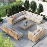 Grand patio 7-Piece Boho Wicker Conversation Set in Cream, Featuring a Sectional Sofa, Water-Resistant Thick Cushions, and Coffee Table