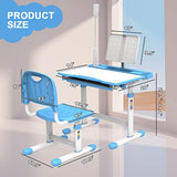 BELANITAS Adjustable Kids Study Desk and Chair Set in Green, Featuring a 40-Degree Tilt Desktop for Ages 5-12