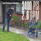 Westinghouse WPX3400 Gas Pressure Washer with 3400 PSI and 2.6 Max GPM, Onboard Soap Tank, Spray Gun, Wand and 5-Nozzle Set for Cars, Fences, Driveways, Patios and Furniture