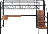 Black Twin Metal Loft Bed with Desk, Lateral Storage, Ladder, Wardrobe and MDF Finish, Featuring Glam Modern Contemporary Styling and Handmade Headboard