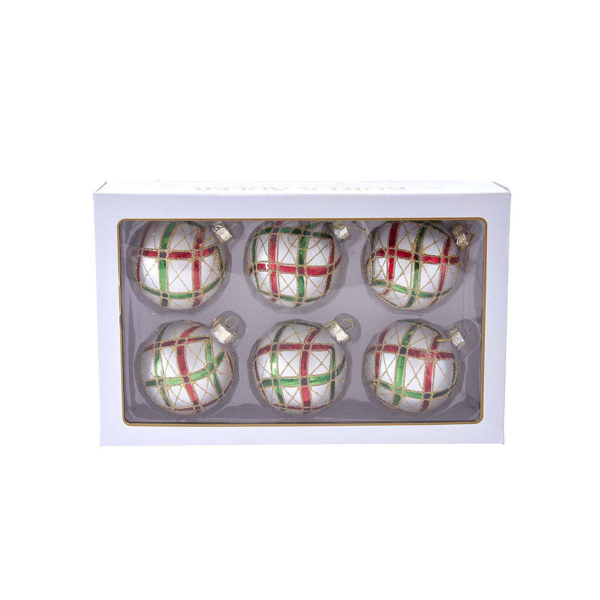 Kurt Adler 6-Piece Set of 80mm Plaid Glass Ball Ornaments