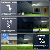 2-Pack 75W Outdoor Motion Sensor Flood Lights with Remote Control, 3 Heads, 6500K, 7500LM, IP65 Weather Resistance, Dusk-to-Dawn Lighting for Yard, Garage, Porch, or Wall