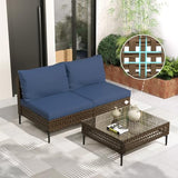 Grand patio 7-Piece Boho Wicker Conversation Set in Cream, Featuring a Sectional Sofa, Water-Resistant Thick Cushions, and Coffee Table