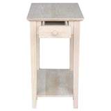 Narrow Transitional End Table in Natural Wood, Featuring One Drawer by Pemberly Row