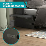 BALUS Queen Murphy Bed Cabinet in Grey-Blue with Tri-Fold Mattress, USB Charging Station, Folding Nightstand Trays, and Storage Drawers