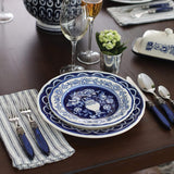 Euro Ceramica Blue Garden 16-Piece Stoneware Dinnerware Set, Oven Safe and Hand Painted, Service for 4, White and Blue Floral Vase Design