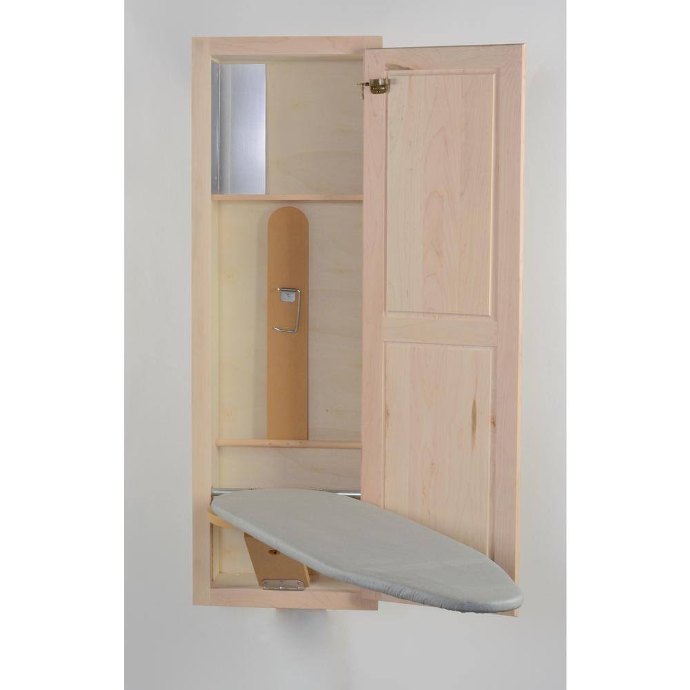 Hide-Away In-Wall Ironing Board Featuring an Unfinished Maple Door
