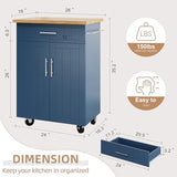 Shintenchi Rolling Kitchen Island Cart with Large Worktop, Cabinet Storage, Drawers, Towel Rack and Wheeled Side-Table Design, White