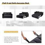 Convertible 3-in-1 Sleeper Sofa Bed with Pullout Bed and Side Pocket, Black Futon Loveseat for Living Room, Bedroom or Small Spaces