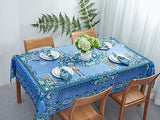 YiHomer Mykonos Blue Paisley Tile-Bordered Tablecloth, 60 x 84 Rectangle, Stain- and Water-Resistant Indoor or Outdoor Tabletop Cover for Picnics and Dinner Parties