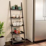 5-Tier Leaning Ladder Bookshelf by Lavish Home, Slate Gray Display Shelves for Living Room, Bathroom, or Kitchen