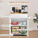 Shintenchi Rolling Kitchen Island Cart with Large Worktop, Cabinet Storage, Drawers, Towel Rack and Wheeled Side-Table Design, White