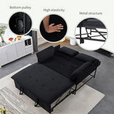 Convertible 3-in-1 Sleeper Sofa Bed with Pullout Bed and Side Pocket, Black Futon Loveseat for Living Room, Bedroom or Small Spaces