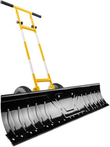 36in Galvanized Heavy-Duty Snow Pusher with 2 Wheels, Adjustable Handle & Blade Angle for Snow Removal, Black