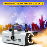 1500W Outdoor Fog Machine with 20000CFM Output, 2L Tank, LED Lighting, 13 Colors, 4 Light Modes and Dual Wireless Remotes