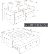 Convertible 3-in-1 Sleeper Sofa Bed with Pullout Bed and Side Pocket, Black Futon Loveseat for Living Room, Bedroom or Small Spaces