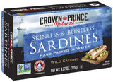 Crown Prince Natural Skinless and Boneless Sardines in Water, 4.37-Ounce Cans, Pack of 12