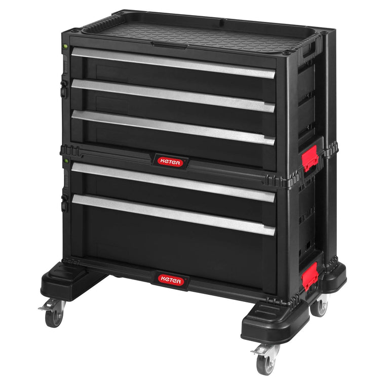 Keter Modular Tool Storage Chest with 5 Drawers, Black Plastic Resin
