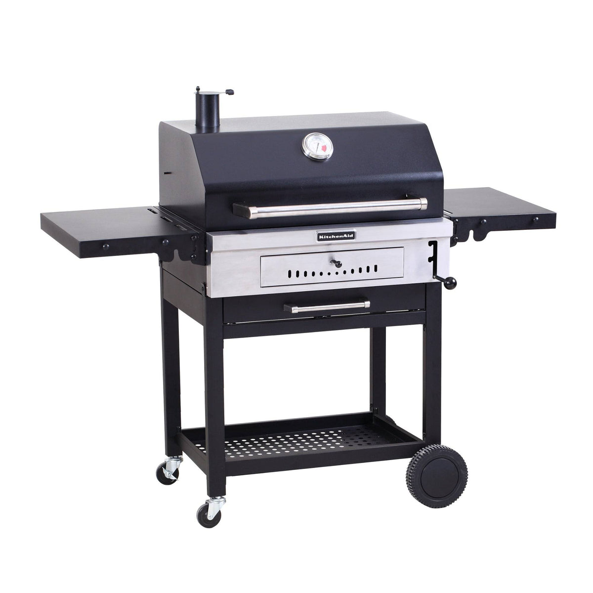 KitchenAid Cart-Style Charcoal Grill, Black Finish with Foldable Side Shelf