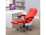 HOMCOM Reclining Executive Home Office Chair with PU Leather Upholstery and Footrest, Red