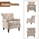 HULALA HOME Upholstered Wingback Accent Chair with Removable Cushion, Wood Legs and Nailhead Trim, Floral Living Room or Bedroom Armchair, Blue