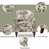 HULALA HOME Upholstered Wingback Accent Chair with Removable Cushion, Wood Legs and Nailhead Trim, Floral Living Room or Bedroom Armchair, Blue
