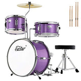Eastar 3-Piece Kids Drum Set with 14-Inch Bass Drum, Adjustable Throne, Cymbal, Pedal, and 2 Pairs of Drumsticks, Metallic Sky Blue