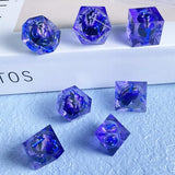Handmade Sharp-Edge Resin DND Dice Set with Quicksand Liquid Design, 7-Piece Polyhedral RPG Dice Collection with Box, Styles 12 Quicksand Blue