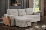 Devion Furniture 92-Inch Modern Reversible L-Shaped Sleeper Sectional Sofa with Chaise, Side Compartment, Polyester Fabric Upholstery and Sleeper Bed, Light Gray