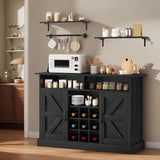 YITAHOME 47-Inch Farmhouse Buffet Cabinet with Power Outlet and Floating Shelves, Multi-Functional Kitchen and Living Room Storage Sideboard, Rustic Brown