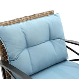 3-Piece Blue Wicker Rocking Bistro Set with Cushioned Rattan Rocker Chairs and Side Table for Patio, Garden, Yard, Porch, or Balcony