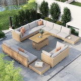 Grand patio 7-Piece Boho Wicker Conversation Set in Cream, Featuring a Sectional Sofa, Water-Resistant Thick Cushions, and Coffee Table